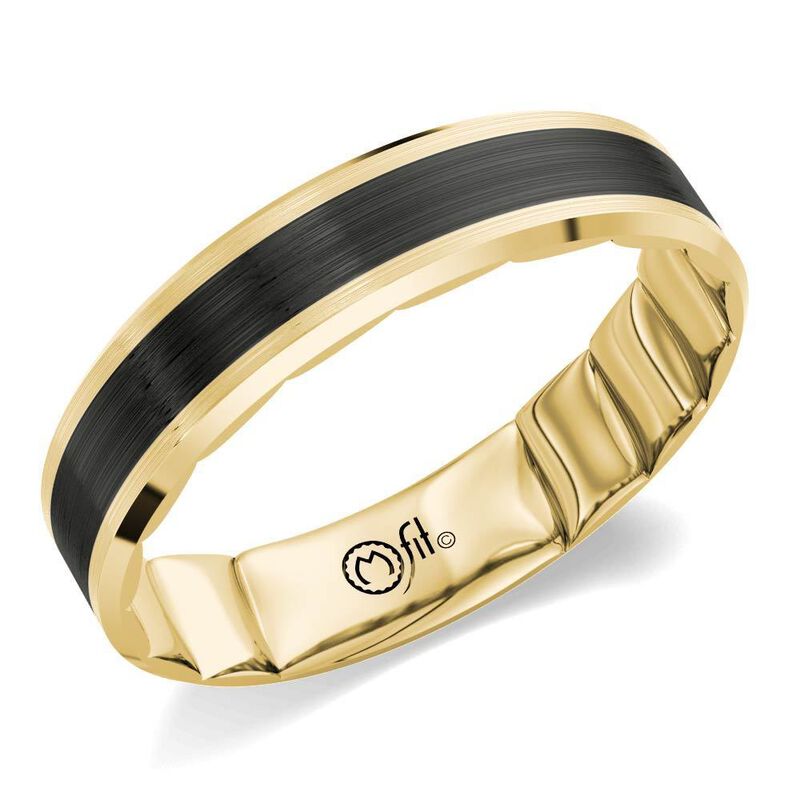 Men's MFIT 5.5mm Black Ceramic Center Band in 10k Yellow Gold image number null